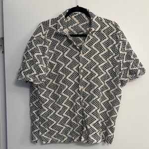 Zara Men's Green and White Patterned Shirt